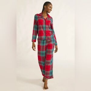 Vibrant Red Plaid Pajama Top and Bottom, Set